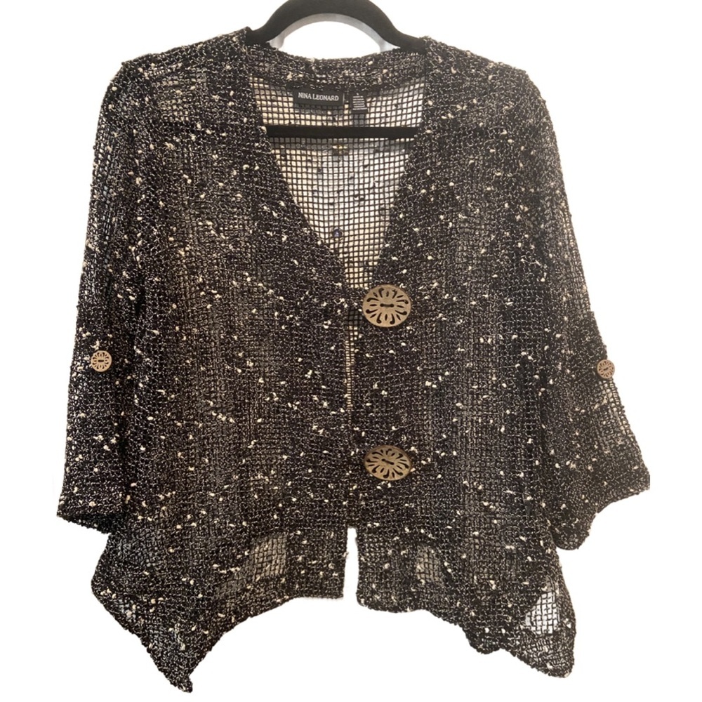 Nina Leonard Coconut Button Knit Bolero Cardigan Topper Black S New